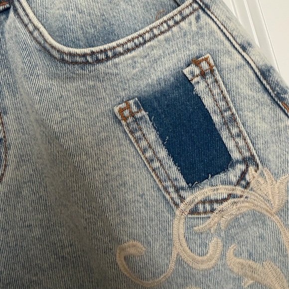 Embroidered Light Blue Crop Jeans - Picture 7 of 10